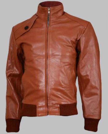 New Men's Tan Leather Bomber Jacket