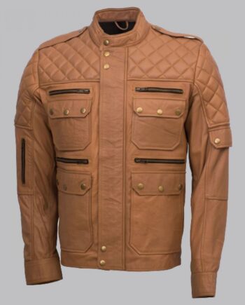 Men Sheepskin Tan Leather Jacket