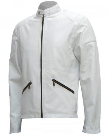 New Men's Cafe Racer White Leather Jacket