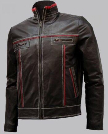Double Stitched Men's Brown Leather Jacket