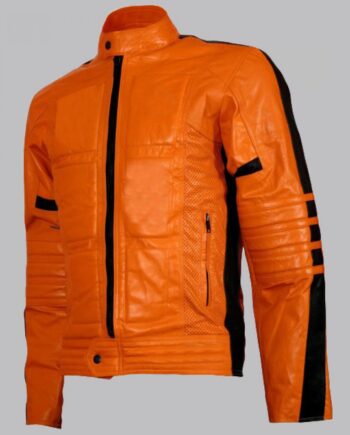 Biker Style Orange Leather Jacket Men