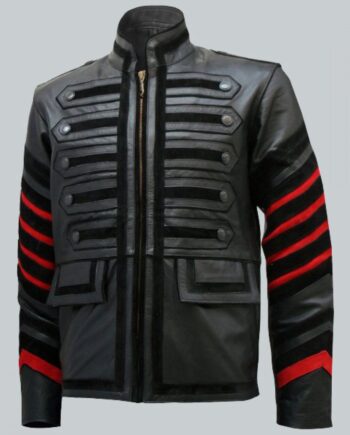 Men Black Military Leather Jacket