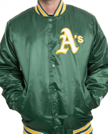 Men's Bomber Starter Oakland A's Green Satin Jacket