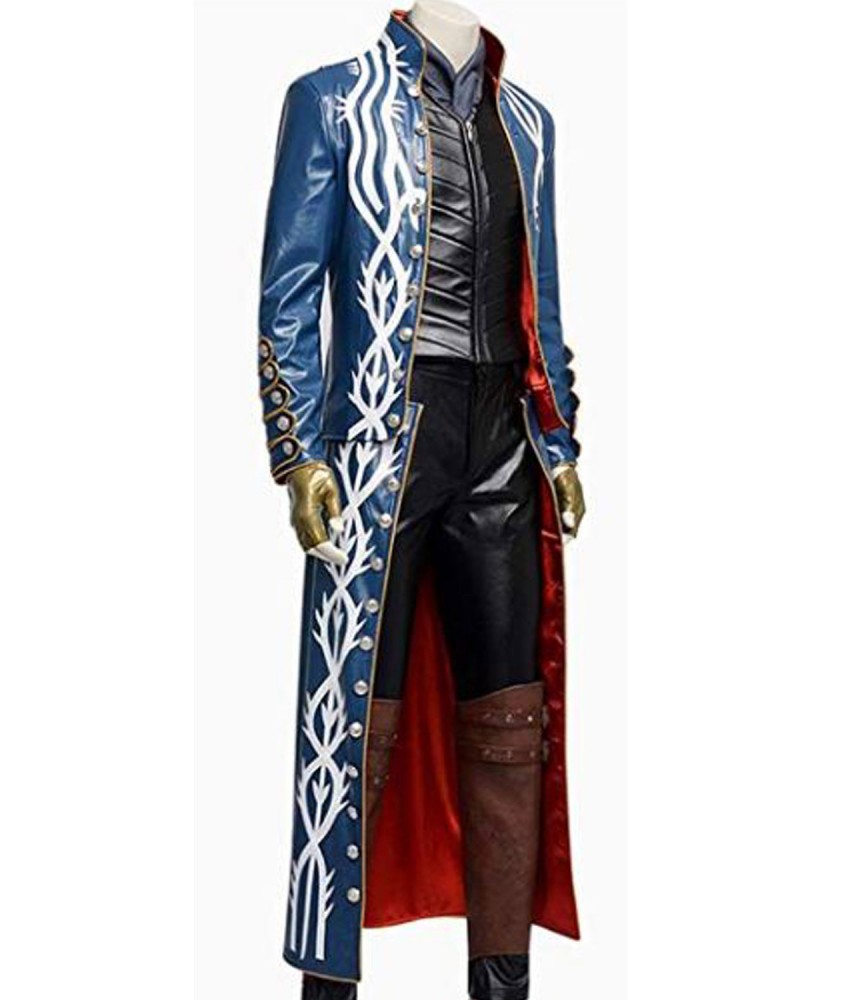 Devil May Cry 3 Vergil Blue Leather Trench Coat