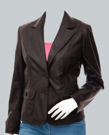 Women Brown Leather Blazer