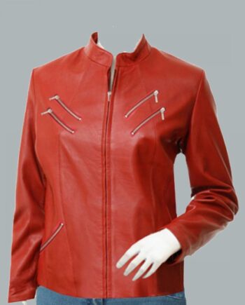Biker Style Women's Red Leather Jacket