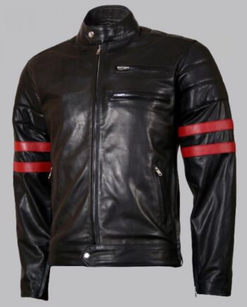 Wolverine Black with Red Strips Biker Leather Jacket