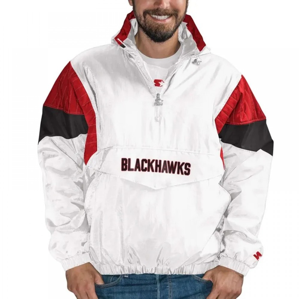 Chicago Blackhawks White Half-Zip Pullover Jacket
